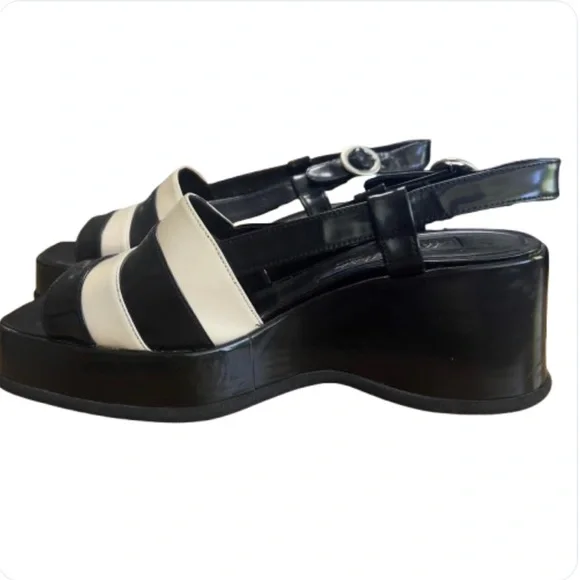 Atelier Voisin Paris Platform Sandals Black Shoes Leather Stripes Ankle Buckle 9 - Picture 7 of 15